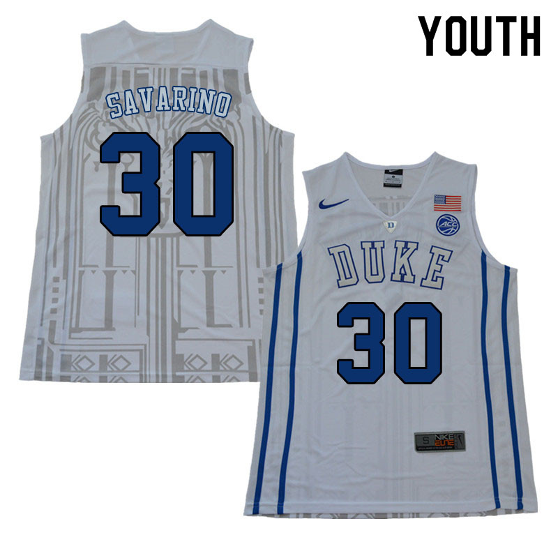 Youth #30 Michael Savarino Duke Blue Devils College Basketball Jerseys Sale-White - Click Image to Close